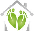 House and feet background, physiotherapy and podiatry background, massage and foot care background, logo