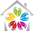 House and feet background, physiotherapy and podiatry background, massage and foot care background, logo