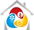 Three drops, sun, snow and fire, air conditioning background, plumber background