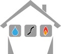 House, water, flame, plumber logo, tools logo, plumber icon, logo Royalty Free Stock Photo