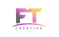 FT F T Letter Logo Design with Magenta Dots and Swoosh
