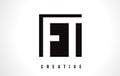 FT F T White Letter Logo Design with Black Square.