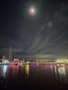 Ft. Pierce Marina at night with moon Royalty Free Stock Photo