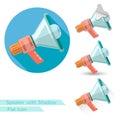 Ftat icon megaphone or loudspeaker with oval long shadow and folded corner Royalty Free Stock Photo