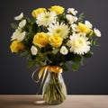 Ftd Happiness Yellow Roses Bouquet - Dandelion Arrangement With White And Yellow Roses Royalty Free Stock Photo