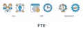 FTE Full time equivalent concept with icons in minimal flat line style
