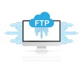 RGBFTP file transfer icon on computer. FTP technology icon. Transfer data to server. Vector illustration. Royalty Free Stock Photo