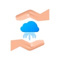 FTP file transfer icon on hands. FTP technology icon. Transfer data to server. Vector illustration. Royalty Free Stock Photo