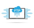 FTP file transfer icon on laptop. FTP technology icon. Transfer data to server. Vector illustration. Royalty Free Stock Photo