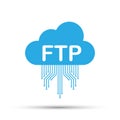 FTP file transfer icon on white background. FTP technology icon. Transfer data to server. Vector illustration. Royalty Free Stock Photo