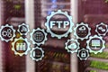 FTP. File Transfer Protocol. Network Transfer data to server on supercomputer background.