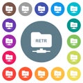 FTP retrieve file flat white icons on round color backgrounds
