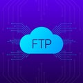 FTP server transfer files. Blue gradient objects on dark abstract background. Vector. Royalty Free Stock Photo