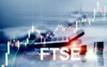 FTSE 100 Financial Times Stock Exchange Index United Kingdom UK England Investment Trading concept with chart and graphs Royalty Free Stock Photo