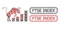 Ftse Index Distress Seals with Notches and Bullish Market Chart Mosaic of Coronavirus Icons