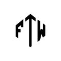 FTW letter logo design with polygon shape. FTW polygon and cube shape logo design. FTW hexagon vector logo template white and