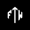 FTW letter logo design with polygon shape. FTW polygon and cube shape logo design. FTW hexagon vector logo template white and Royalty Free Stock Photo