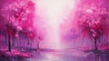 Fuchsia Dream: A Conceptual Digital Art Painting Of A Pink River Through A Forest