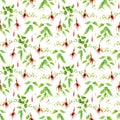 Fuchsia flowers. Seamless floral pattern. Watercolor Royalty Free Stock Photo
