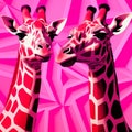 Fuchsia Giraffe Heads: Vibrant Op Art Wall Art With Optical Illusion Style