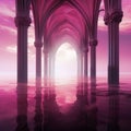 Fuchsia Gothic Seascape: A Dramatic Archway In Pink Waters