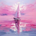 Fuchsia Impressionism Seascape Abstract - Sailboat Sunset Ocean Painting Royalty Free Stock Photo