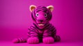 Fuchsia Knitted Tiger Toy On Vibrant Background