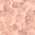 Fuchsia Monstera Design. Pink Seamless Leaf. Coral Tropical Backdrop. Pattern Leaf. Watercolor Print. Floral Texture. Summer Wallp