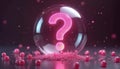 Fuchsia question mark glows inside bubble. 3D render illustrates uncertainty, seeking answers. Conceptual art evokes faq, query, Royalty Free Stock Photo