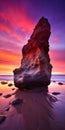 Fuchsia Sunrise Rock: A Vibrant And Surreal Beachscape