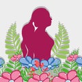 Fucsia silhouette woman with flowers design Royalty Free Stock Photo