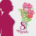 Fucsia woman silhouette with flowers design