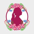 Fucsia woman silhouette with flowers and leaves design