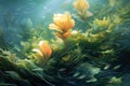 Fucus Swaying Underwater, Closeup. Generative AI