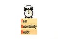 FUD fear uncertainty doubt symbol. Concept words FUD fear uncertainty doubt on wooden blocks on a beautiful white table white Royalty Free Stock Photo