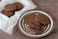 Fudge brownie cookies on crockery plate Royalty Free Stock Photo