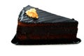 Fudge chocolate cake tart triangular piece made of fudge cake, walnut, butter, vanilla, flour, chocolate and eggs isolated Royalty Free Stock Photo