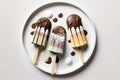 Fudgesicles On Plate, White Background. Generative AI Royalty Free Stock Photo