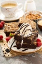 Fudgy brownies with nuts and caramel Royalty Free Stock Photo