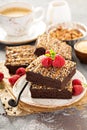 Fudgy brownies with nuts and caramel Royalty Free Stock Photo