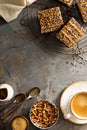 Fudgy brownies with nuts and caramel Royalty Free Stock Photo