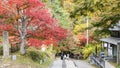 Fudo stream and the red bridge at Mount Nakano-Momiji Royalty Free Stock Photo