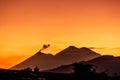 Fuego volcano & Acatenango volcano at sunset Royalty Free Stock Photo