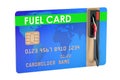 Fuel card with gas pump nozzle, 3D rendering Royalty Free Stock Photo