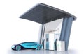 Fuel Cell powered autonomous car filling gas in Fuel Cell Hydrogen Station equipped with solar panels