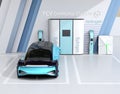 Fuel Cell powered autonomous car filling gas in Fuel Cell Hydrogen Station Royalty Free Stock Photo