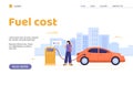 Fuel cost and economy web banner with gas station, flat vector illustration.