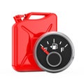 Fuel Dashboard Gauge Showing a Empty Tank in front of Red Metal Jerrycan. 3d Rendering Royalty Free Stock Photo