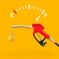 Fuel Dashboard Gauge Sign Showing a Full Tank near of Gasoline Pistol Pump Fuel Nozzle, Gas Station Dispenser with Droplet of Gas Royalty Free Stock Photo