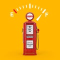 Fuel Dashboard Gauge Sign Showing a Full Tank with Red Retro Gas Pump Station. 3d Rendering Royalty Free Stock Photo